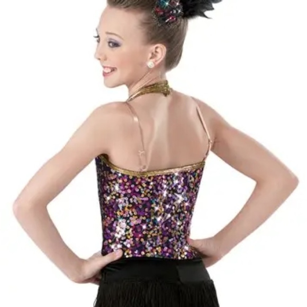 Weissman Gold and Purple Sequin Dance Bodysuit size SA Small Adult NEW - Picture 3 of 10